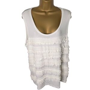 Rafaella Sleeveless Fringe Ruffle Top Off White XL